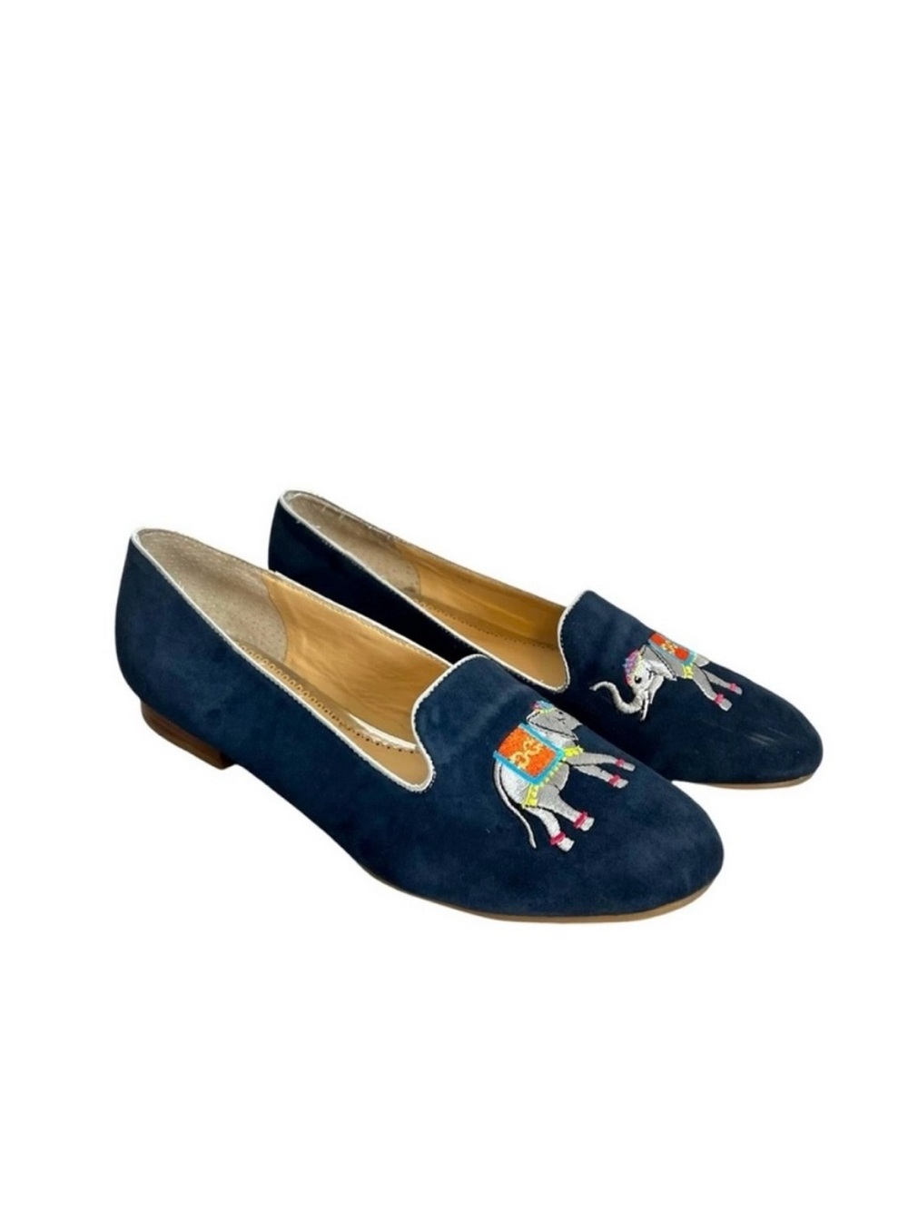 C. Wonder Navy Suede Embroidered Elephant Loafers for Women